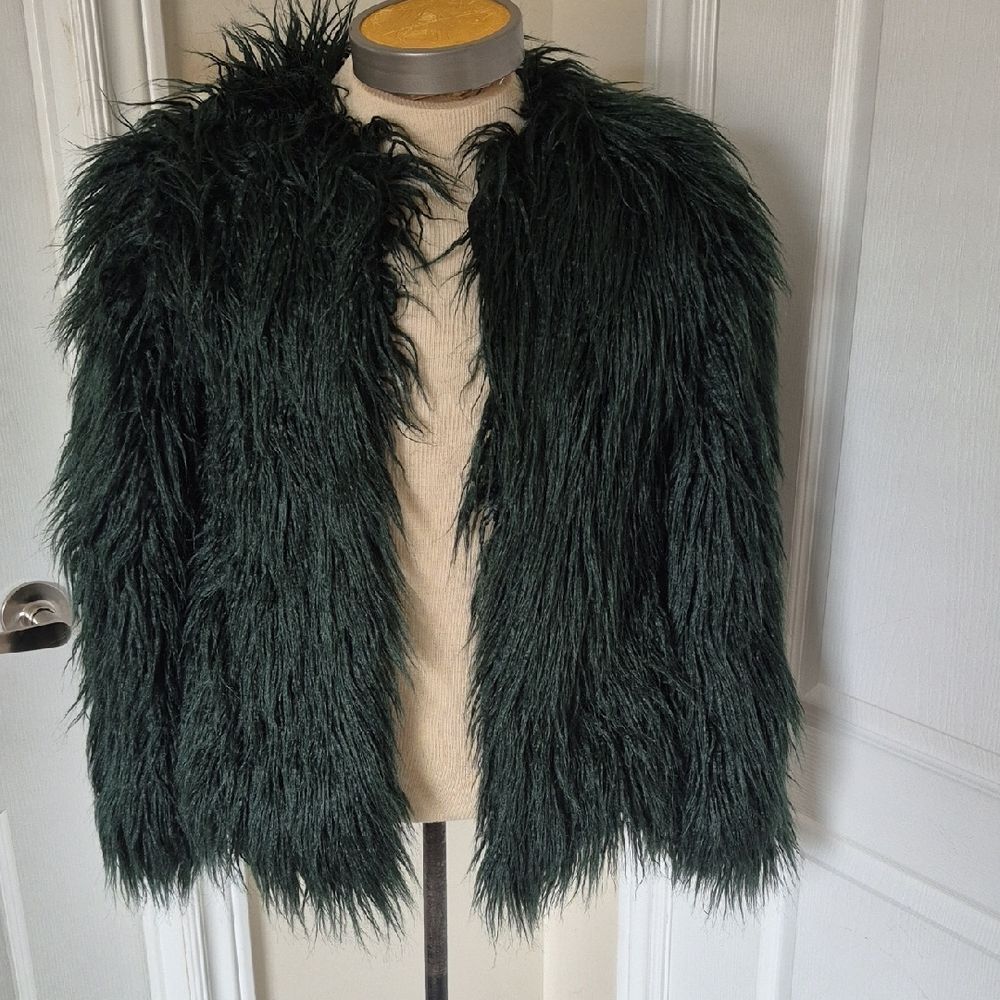 Zara Woman Dark Green Faux Fur Jacket